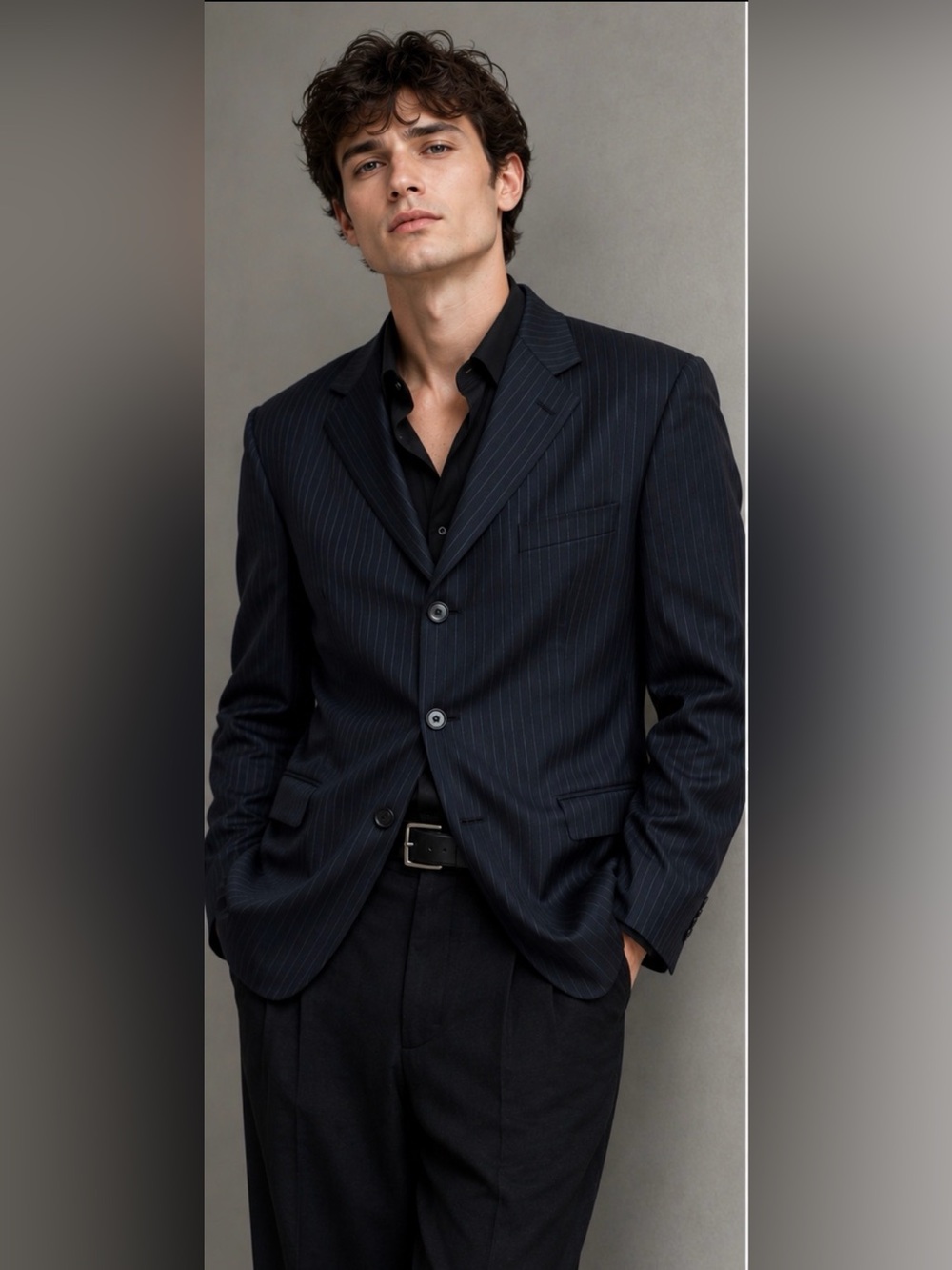 Giorgio Armani Main line Vintage C.2000 Navy Blue 3 Btn Wool Blazer Jacket 46R